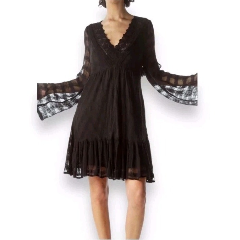 Free People Crochet Lace Mini Dress Tunic Size XS Boho Whimsygoth Grunge Fairy